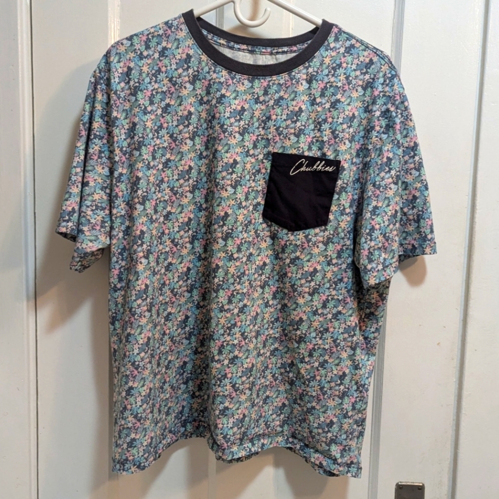 Chubbies floral tee XXL Men's Floral short sleeve, navy blue, multi colored